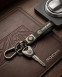 Leather Keychain for MG Roewe, Black, with Metallic Carabiner Ring